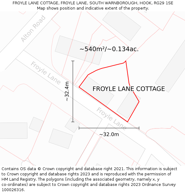 FROYLE LANE COTTAGE, FROYLE LANE, SOUTH WARNBOROUGH, HOOK, RG29 1SE: Plot and title map