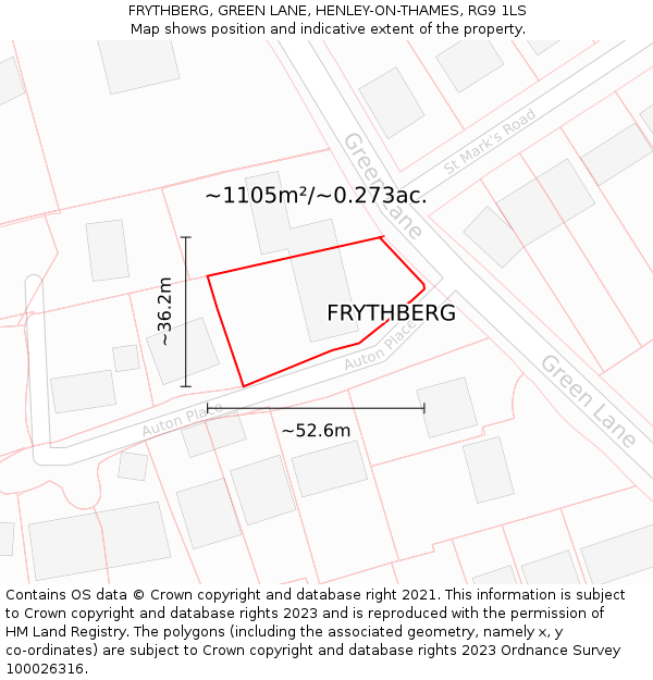 FRYTHBERG, GREEN LANE, HENLEY-ON-THAMES, RG9 1LS: Plot and title map