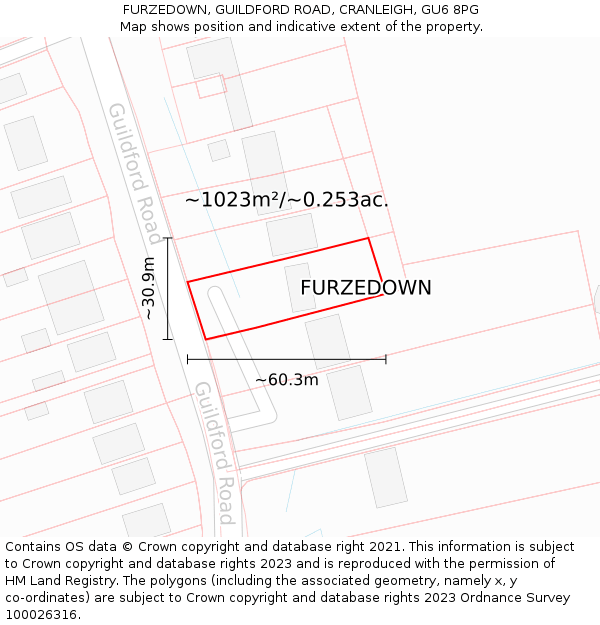 FURZEDOWN, GUILDFORD ROAD, CRANLEIGH, GU6 8PG: Plot and title map