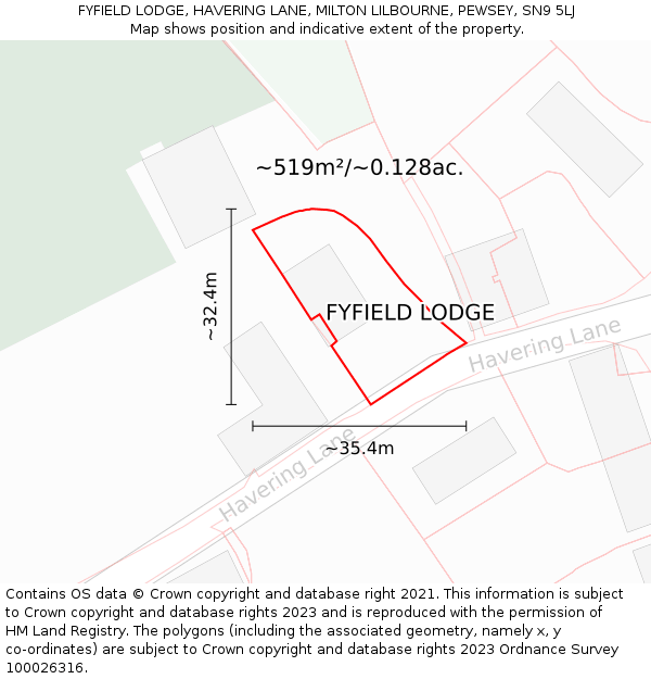 FYFIELD LODGE, HAVERING LANE, MILTON LILBOURNE, PEWSEY, SN9 5LJ: Plot and title map