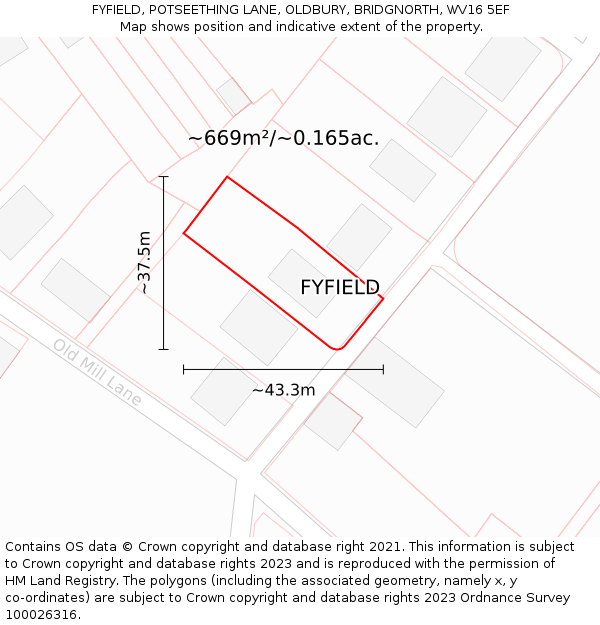 FYFIELD, POTSEETHING LANE, OLDBURY, BRIDGNORTH, WV16 5EF: Plot and title map