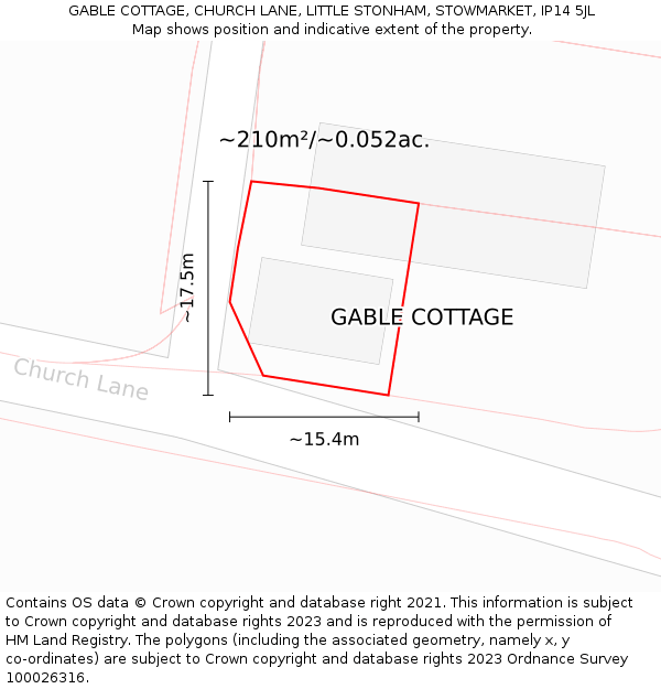 GABLE COTTAGE, CHURCH LANE, LITTLE STONHAM, STOWMARKET, IP14 5JL: Plot and title map