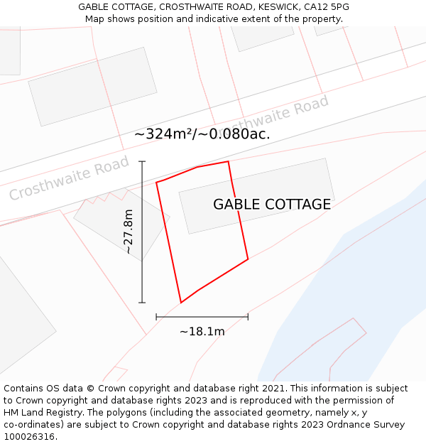 GABLE COTTAGE, CROSTHWAITE ROAD, KESWICK, CA12 5PG: Plot and title map