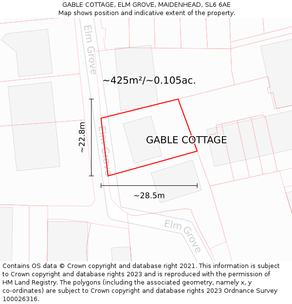 GABLE COTTAGE, ELM GROVE, MAIDENHEAD, SL6 6AE: Plot and title map