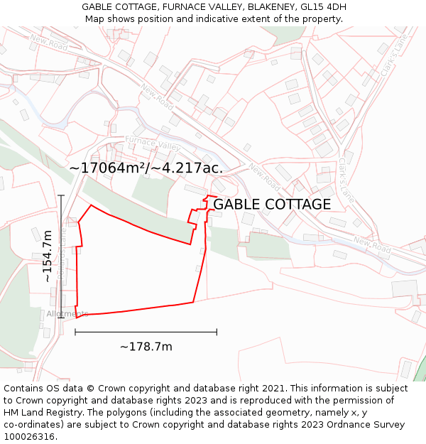 GABLE COTTAGE, FURNACE VALLEY, BLAKENEY, GL15 4DH: Plot and title map