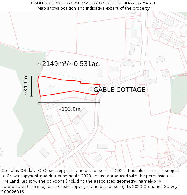 GABLE COTTAGE, GREAT RISSINGTON, CHELTENHAM, GL54 2LL: Plot and title map