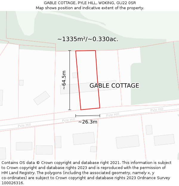GABLE COTTAGE, PYLE HILL, WOKING, GU22 0SR: Plot and title map
