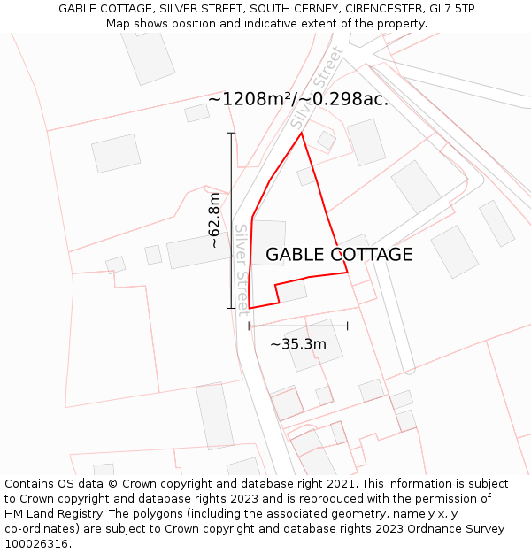 GABLE COTTAGE, SILVER STREET, SOUTH CERNEY, CIRENCESTER, GL7 5TP: Plot and title map