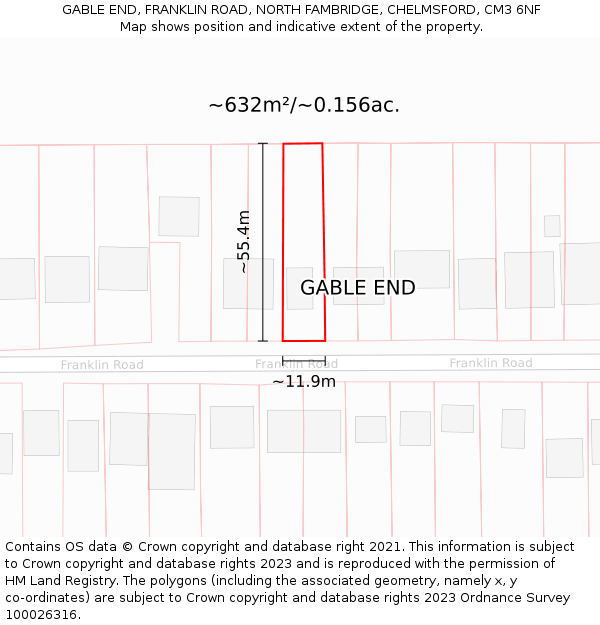 GABLE END, FRANKLIN ROAD, NORTH FAMBRIDGE, CHELMSFORD, CM3 6NF: Plot and title map