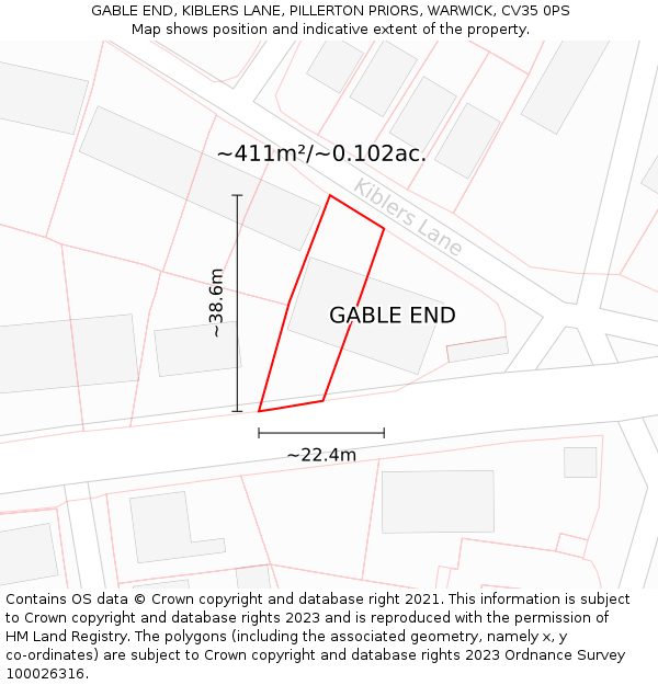 GABLE END, KIBLERS LANE, PILLERTON PRIORS, WARWICK, CV35 0PS: Plot and title map
