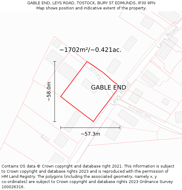 GABLE END, LEYS ROAD, TOSTOCK, BURY ST EDMUNDS, IP30 9PN: Plot and title map