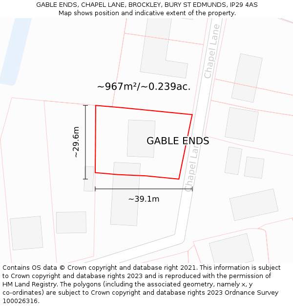 GABLE ENDS, CHAPEL LANE, BROCKLEY, BURY ST EDMUNDS, IP29 4AS: Plot and title map