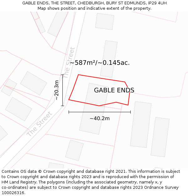 GABLE ENDS, THE STREET, CHEDBURGH, BURY ST EDMUNDS, IP29 4UH: Plot and title map