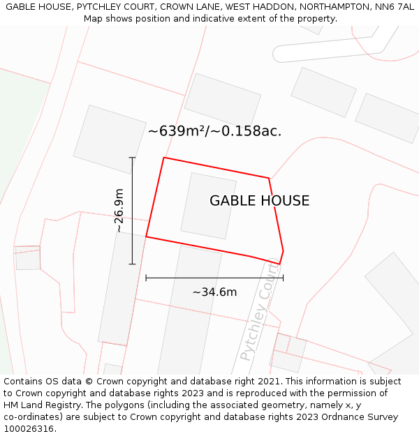 GABLE HOUSE, PYTCHLEY COURT, CROWN LANE, WEST HADDON, NORTHAMPTON, NN6 7AL: Plot and title map