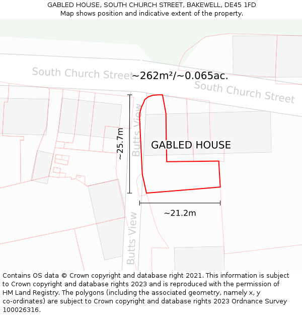 GABLED HOUSE, SOUTH CHURCH STREET, BAKEWELL, DE45 1FD: Plot and title map