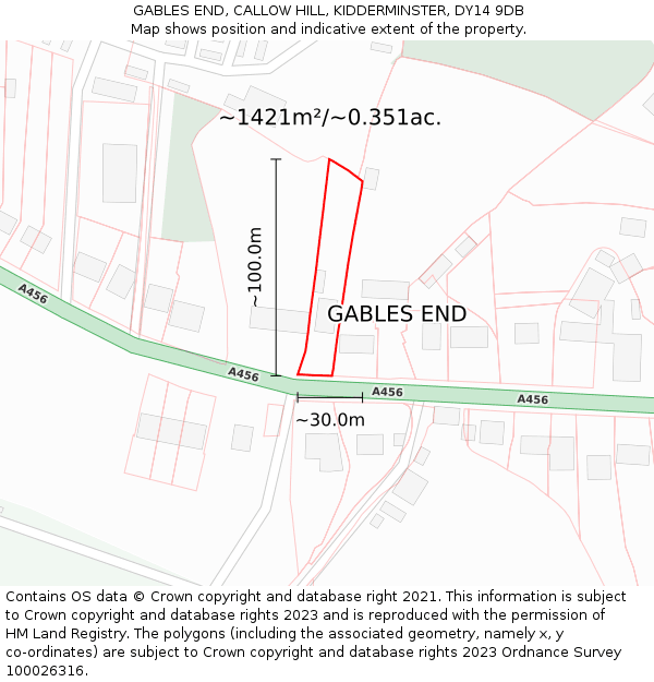 GABLES END, CALLOW HILL, KIDDERMINSTER, DY14 9DB: Plot and title map