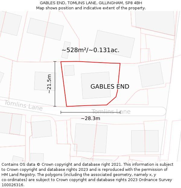 GABLES END, TOMLINS LANE, GILLINGHAM, SP8 4BH: Plot and title map