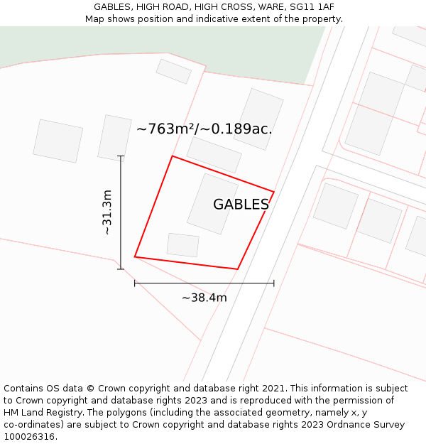 GABLES, HIGH ROAD, HIGH CROSS, WARE, SG11 1AF: Plot and title map