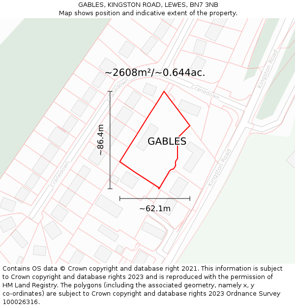 GABLES, KINGSTON ROAD, LEWES, BN7 3NB: Plot and title map