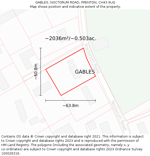 GABLES, NOCTORUM ROAD, PRENTON, CH43 9UQ: Plot and title map