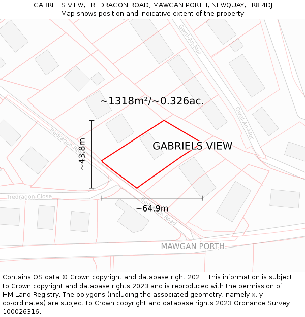GABRIELS VIEW, TREDRAGON ROAD, MAWGAN PORTH, NEWQUAY, TR8 4DJ: Plot and title map