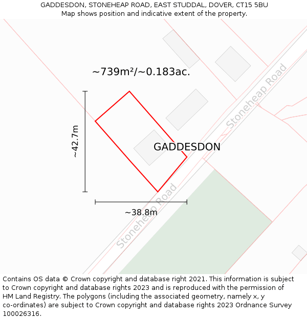 GADDESDON, STONEHEAP ROAD, EAST STUDDAL, DOVER, CT15 5BU: Plot and title map