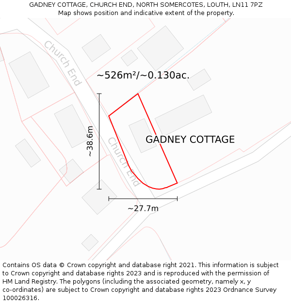 GADNEY COTTAGE, CHURCH END, NORTH SOMERCOTES, LOUTH, LN11 7PZ: Plot and title map