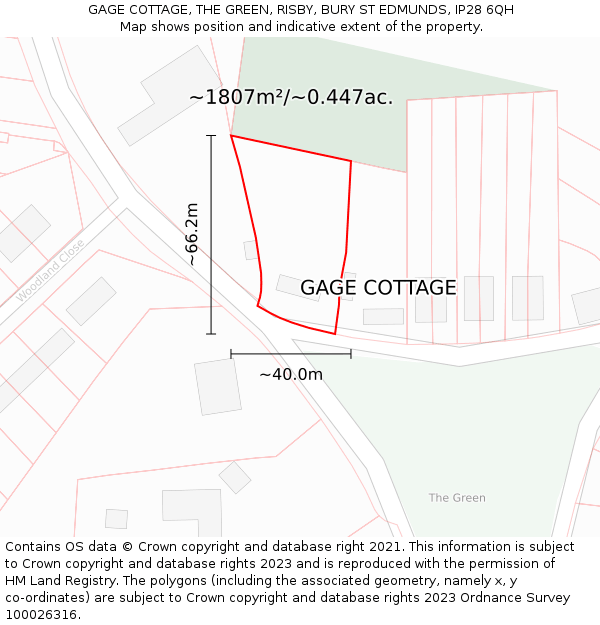 GAGE COTTAGE, THE GREEN, RISBY, BURY ST EDMUNDS, IP28 6QH: Plot and title map