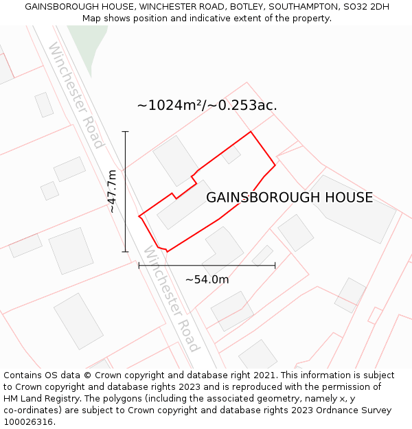 GAINSBOROUGH HOUSE, WINCHESTER ROAD, BOTLEY, SOUTHAMPTON, SO32 2DH: Plot and title map