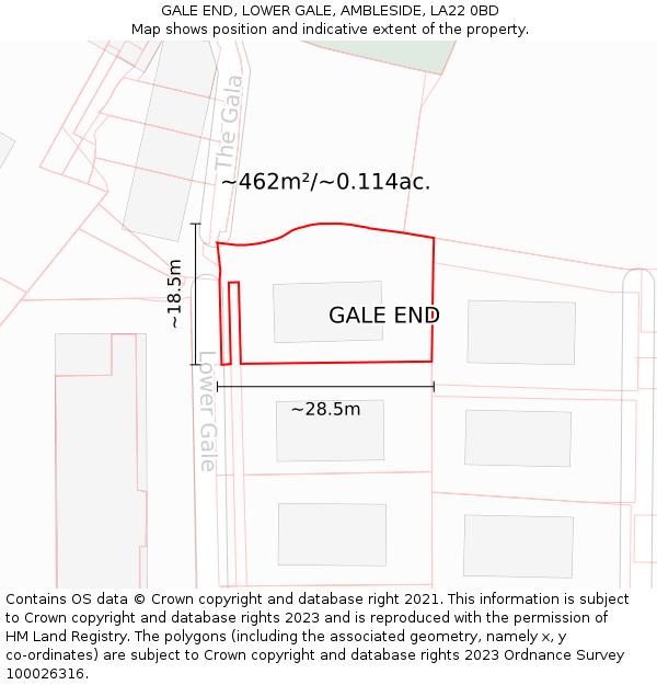 GALE END, LOWER GALE, AMBLESIDE, LA22 0BD: Plot and title map