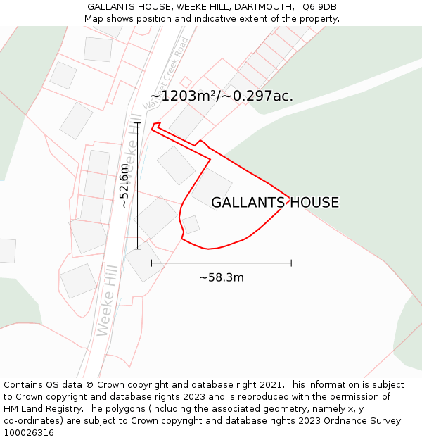 GALLANTS HOUSE, WEEKE HILL, DARTMOUTH, TQ6 9DB: Plot and title map