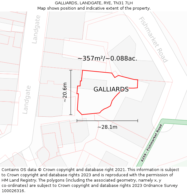 GALLIARDS, LANDGATE, RYE, TN31 7LH: Plot and title map