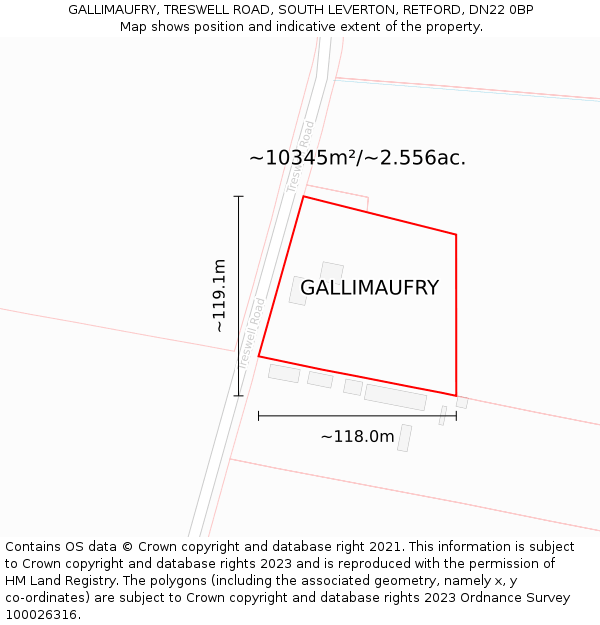 GALLIMAUFRY, TRESWELL ROAD, SOUTH LEVERTON, RETFORD, DN22 0BP: Plot and title map