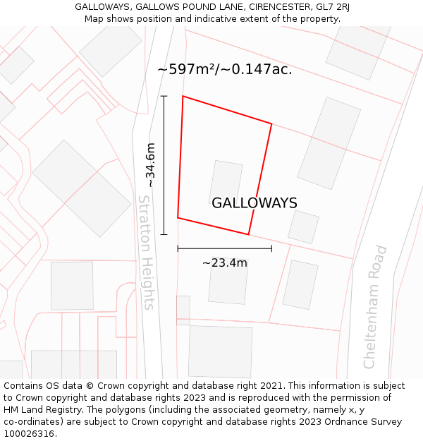 GALLOWAYS, GALLOWS POUND LANE, CIRENCESTER, GL7 2RJ: Plot and title map