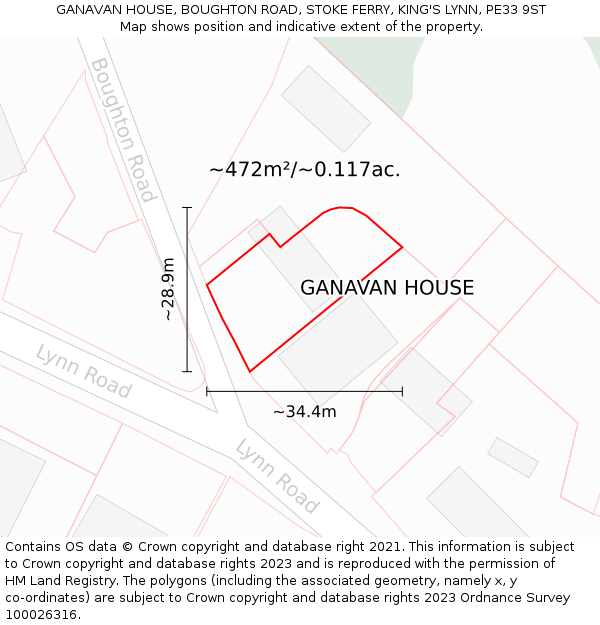 GANAVAN HOUSE, BOUGHTON ROAD, STOKE FERRY, KING'S LYNN, PE33 9ST: Plot and title map