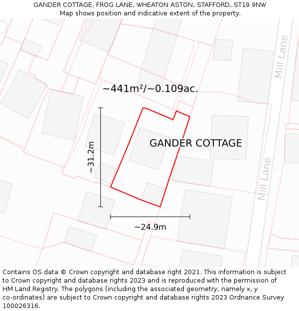 GANDER COTTAGE, FROG LANE, WHEATON ASTON, STAFFORD, ST19 9NW: Plot and title map