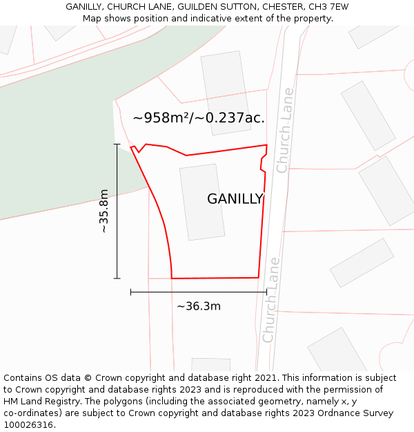 GANILLY, CHURCH LANE, GUILDEN SUTTON, CHESTER, CH3 7EW: Plot and title map