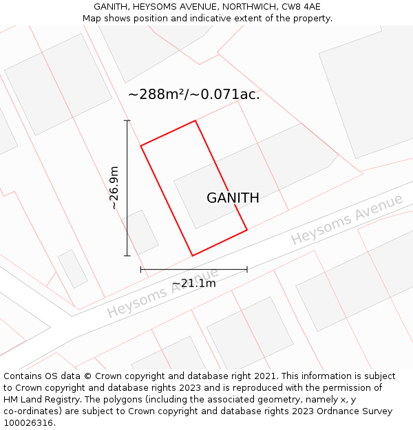 GANITH, HEYSOMS AVENUE, NORTHWICH, CW8 4AE: Plot and title map