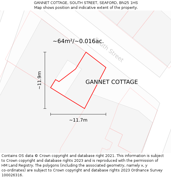 GANNET COTTAGE, SOUTH STREET, SEAFORD, BN25 1HS: Plot and title map