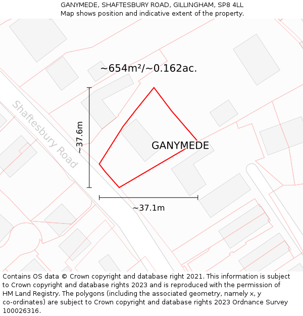 GANYMEDE, SHAFTESBURY ROAD, GILLINGHAM, SP8 4LL: Plot and title map