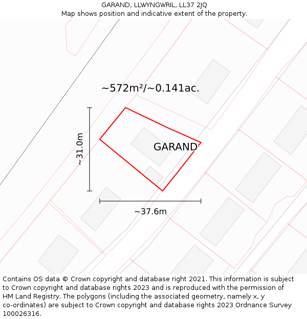 GARAND, LLWYNGWRIL, LL37 2JQ: Plot and title map