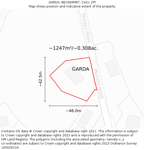 GARDA, BECKERMET, CA21 2YF: Plot and title map