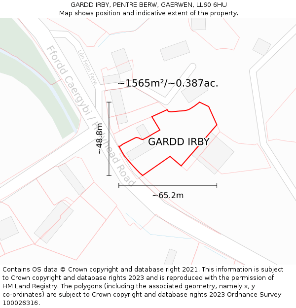 GARDD IRBY, PENTRE BERW, GAERWEN, LL60 6HU: Plot and title map