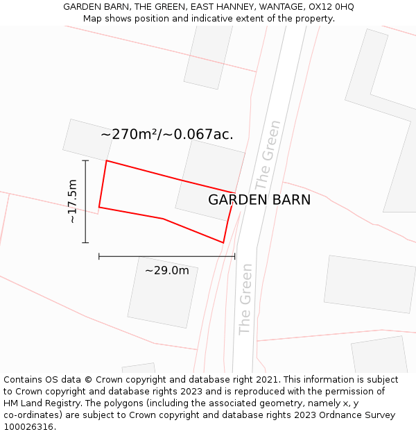 GARDEN BARN, THE GREEN, EAST HANNEY, WANTAGE, OX12 0HQ: Plot and title map
