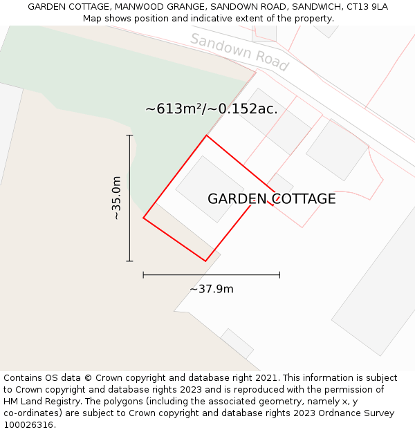 GARDEN COTTAGE, MANWOOD GRANGE, SANDOWN ROAD, SANDWICH, CT13 9LA: Plot and title map