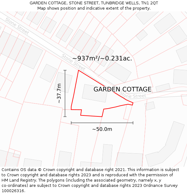 GARDEN COTTAGE, STONE STREET, TUNBRIDGE WELLS, TN1 2QT: Plot and title map