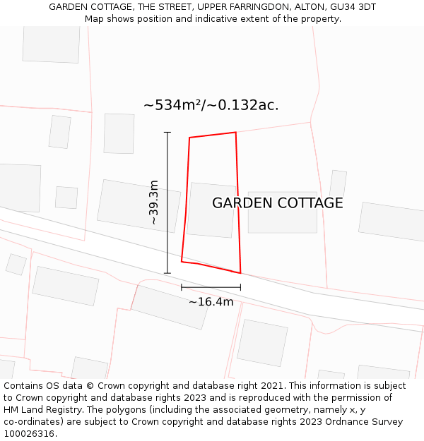 GARDEN COTTAGE, THE STREET, UPPER FARRINGDON, ALTON, GU34 3DT: Plot and title map