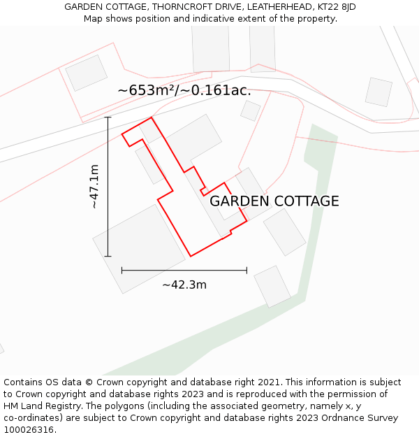 GARDEN COTTAGE, THORNCROFT DRIVE, LEATHERHEAD, KT22 8JD: Plot and title map