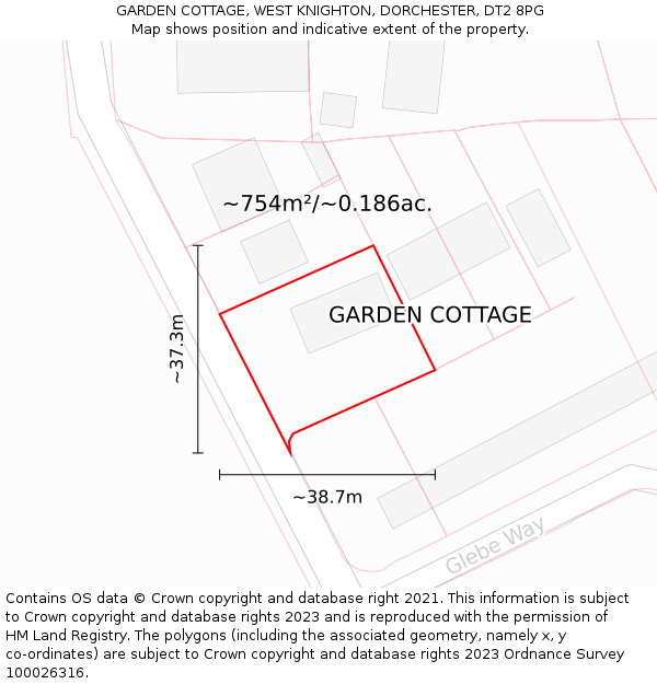 GARDEN COTTAGE, WEST KNIGHTON, DORCHESTER, DT2 8PG: Plot and title map