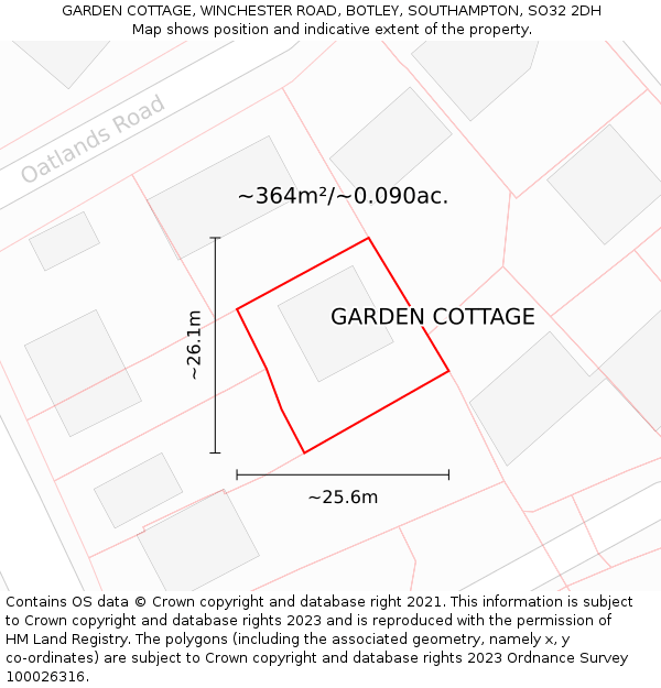 GARDEN COTTAGE, WINCHESTER ROAD, BOTLEY, SOUTHAMPTON, SO32 2DH: Plot and title map